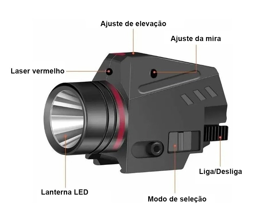 Lanterna Tática para Pistola Com Mira Laser Para Trilho 20mm