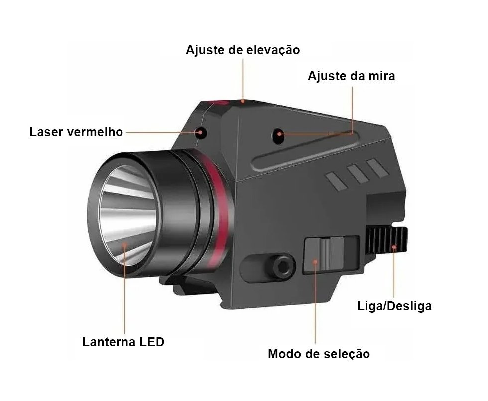 Lanterna Tática para Pistola Com Mira Laser Para Trilho 20mm