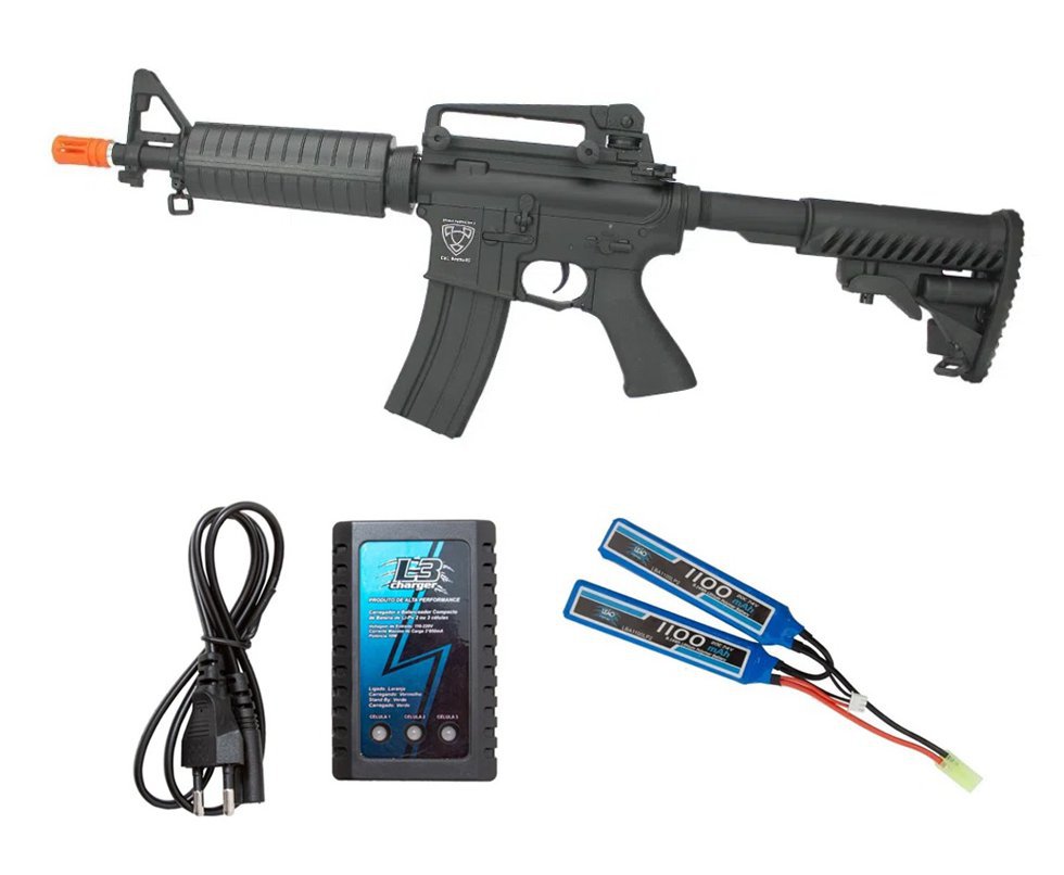 Rifle de Airsoft AEG M4 ASR105 Full Metal com Blowback 6,0 TAG APS Conception + KIT Bateria Carregador