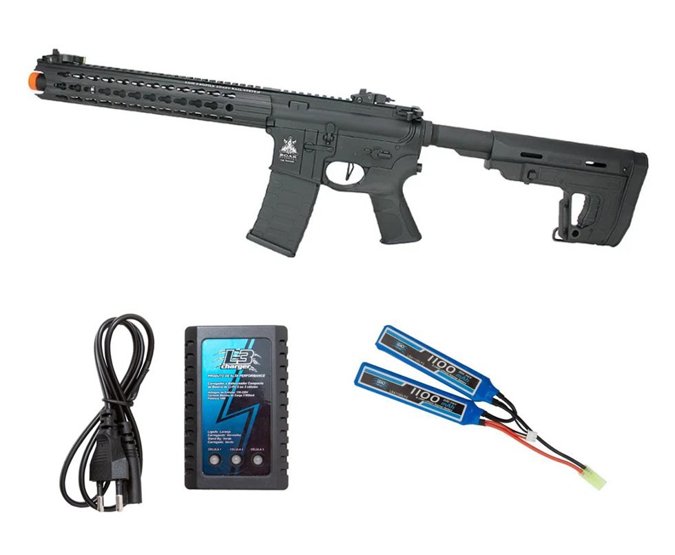 Rifle de Airsoft AEG M4 ASR116R1 Full Metal Blowback 6mm TAG APS + Bateria + Carregador Lipo