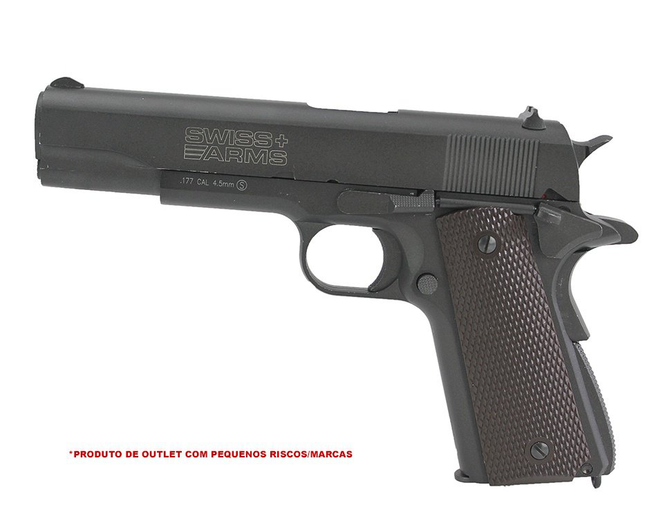 Pistola De Pressão Gas Co2 Sa P1911 Full Metal Blowblack 4.5mm Swiss Arms - Mostruário