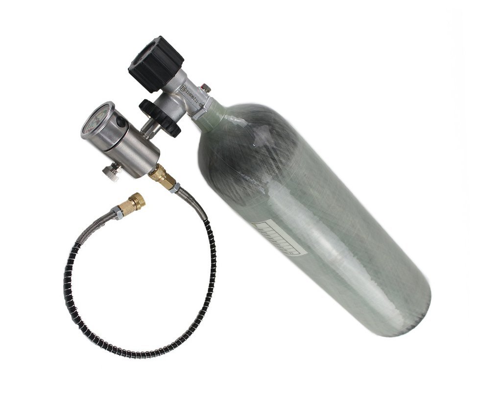 KIT Cilindro Fibra De Carbono Scuba PCP 6,8L 300bar + Torneira DIN + Estação