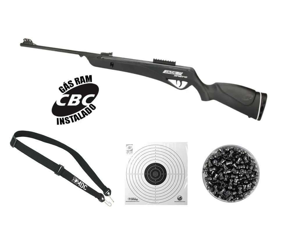 Carabina De Pressão Cbc Jade Pro Nitro Oxidada Preta 5,5mm + KIT3