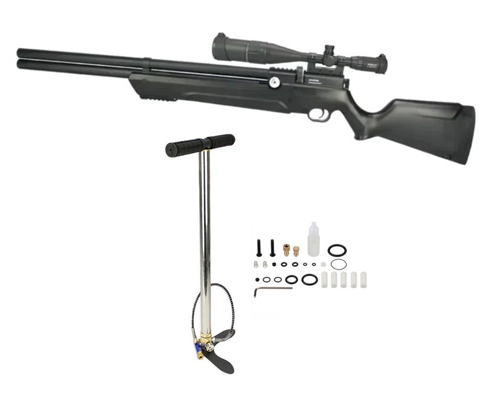 Carabina De Pressão Pcp Leviathan PS-R2 6.35mm 08 Tiros Com Regulagem Potencia - Nova Vista + Bomba + Luneta 6-24x50