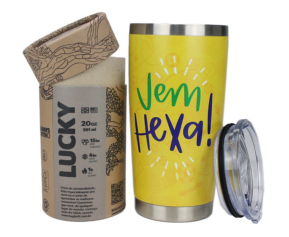 Copo Térmico Para Cerveja Gluck Lucky Future Brasil Vem Hexa 591ml Inox bra.02