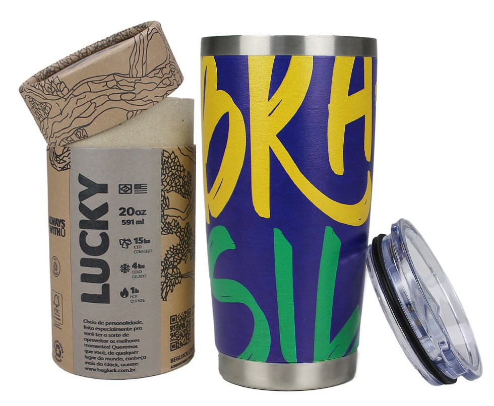 Copo Térmico Para Cerveja Gluck Lucky Future Brasil Verde Amarelo 591ml Inox bra.07