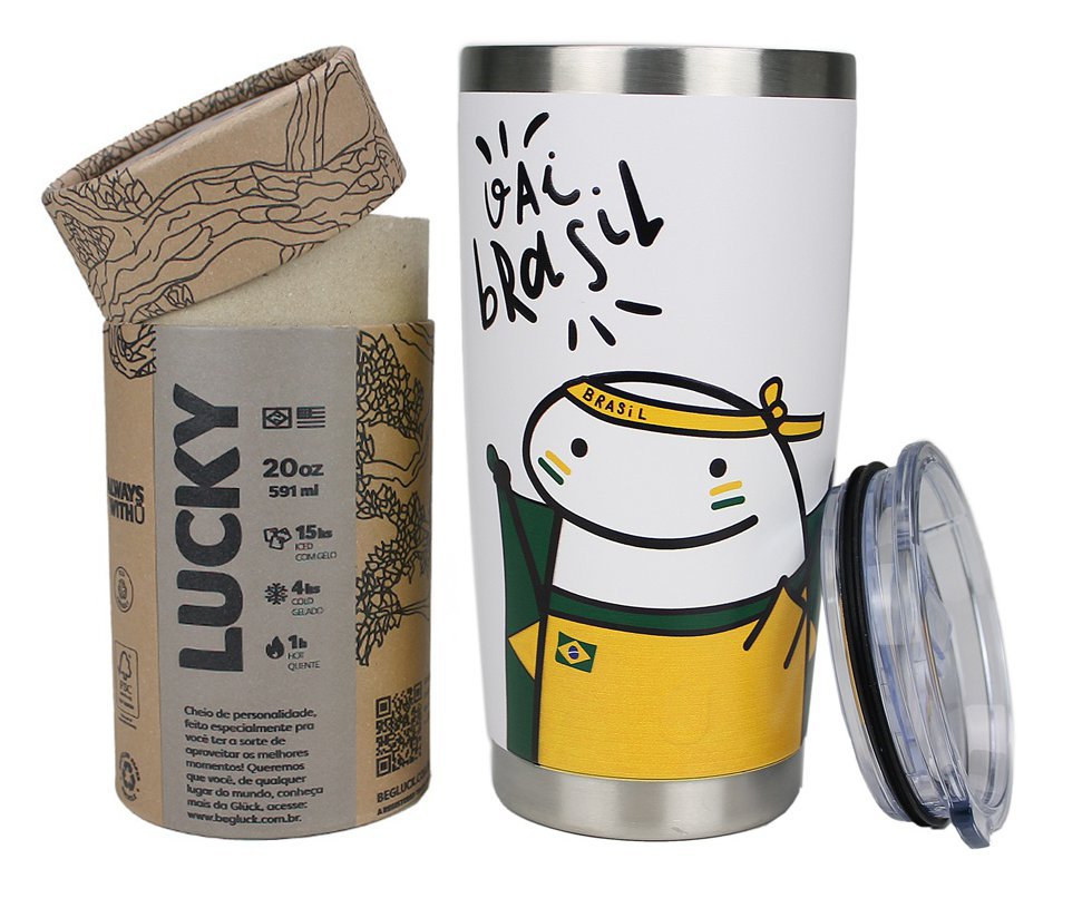 Copo Térmico Para Cerveja Gluck Lucky Future Brasil Florrk Simpático 591ml Inox bra.14