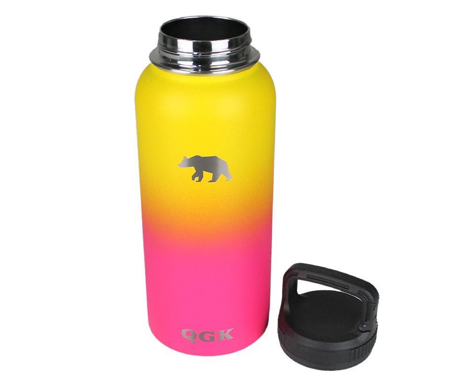 Garrafa Térmica Inox 946ml 32oz Com Tampa Rosa e Amarelo - QGK