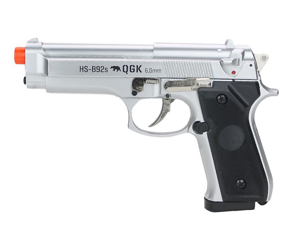 Pistola de Airsoft PT92 Silver Slide Metal Spring HS-B92S 6mm QGK