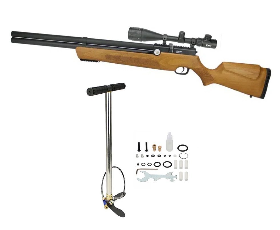 Carabina De Pressão Pcp Leviathan PS-R2 6.35 Wood Com Regulagem Potencia - Nova Vista + Bomba + Luneta 6-24x50