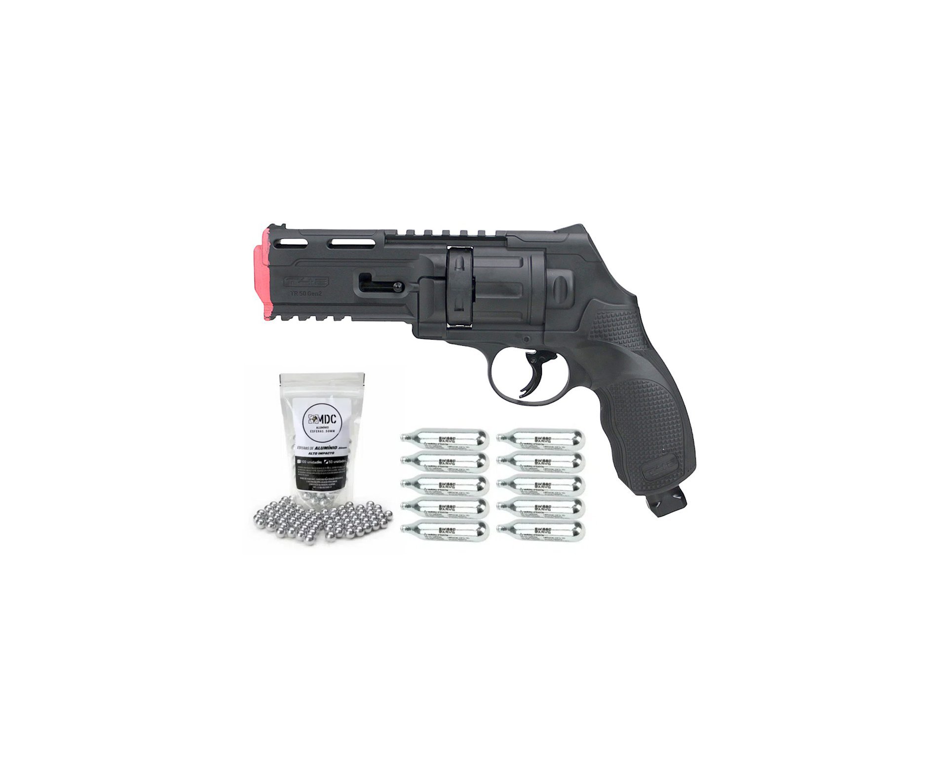 Revólver de Pressão CO2 HDR T4F .50 Defense Umarex LTL + Co2 + Munição BBS