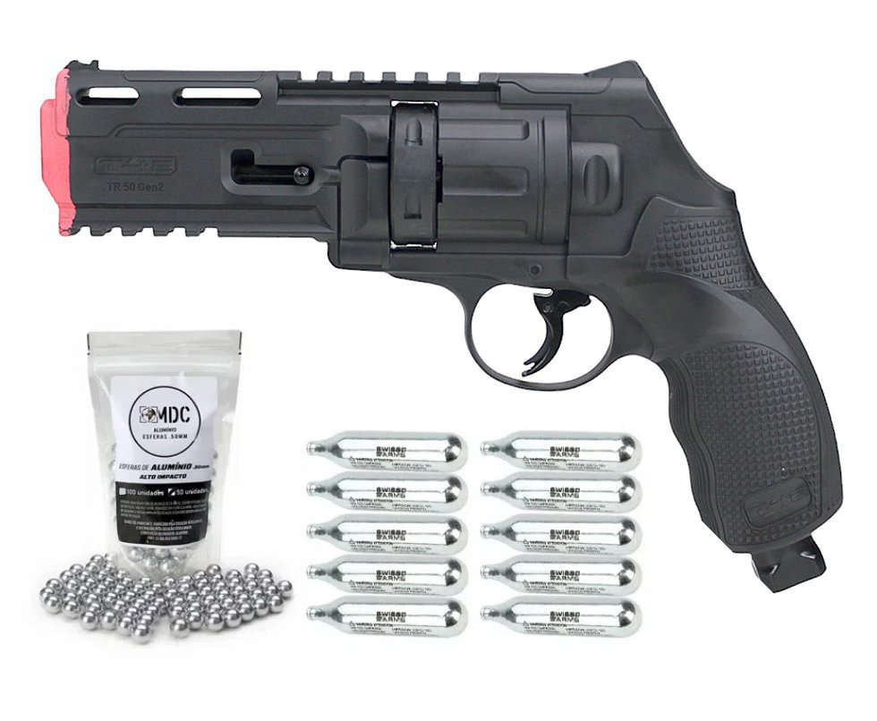 Revólver de Pressão CO2 HDR T4F .50 Defense Umarex LTL + Co2 + Munição BBS