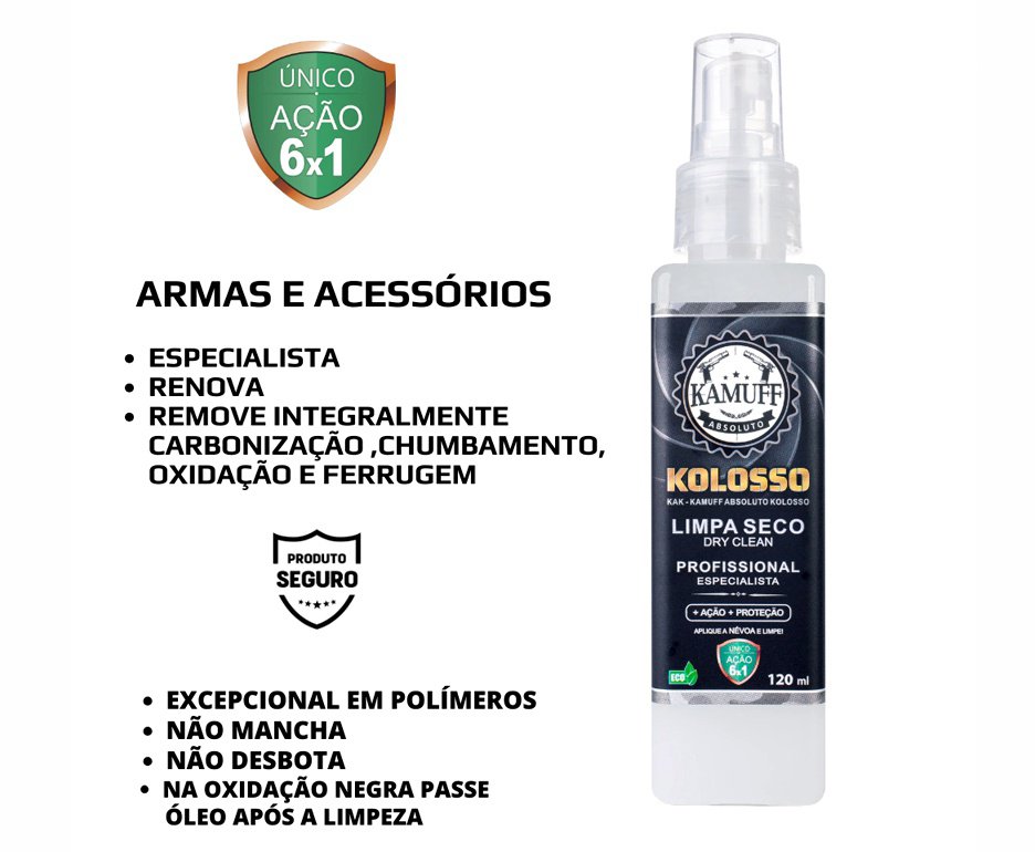 Kamuff Absoluto Kolosso Limpador Armas A Seco Atóxico Profissional 120 ML