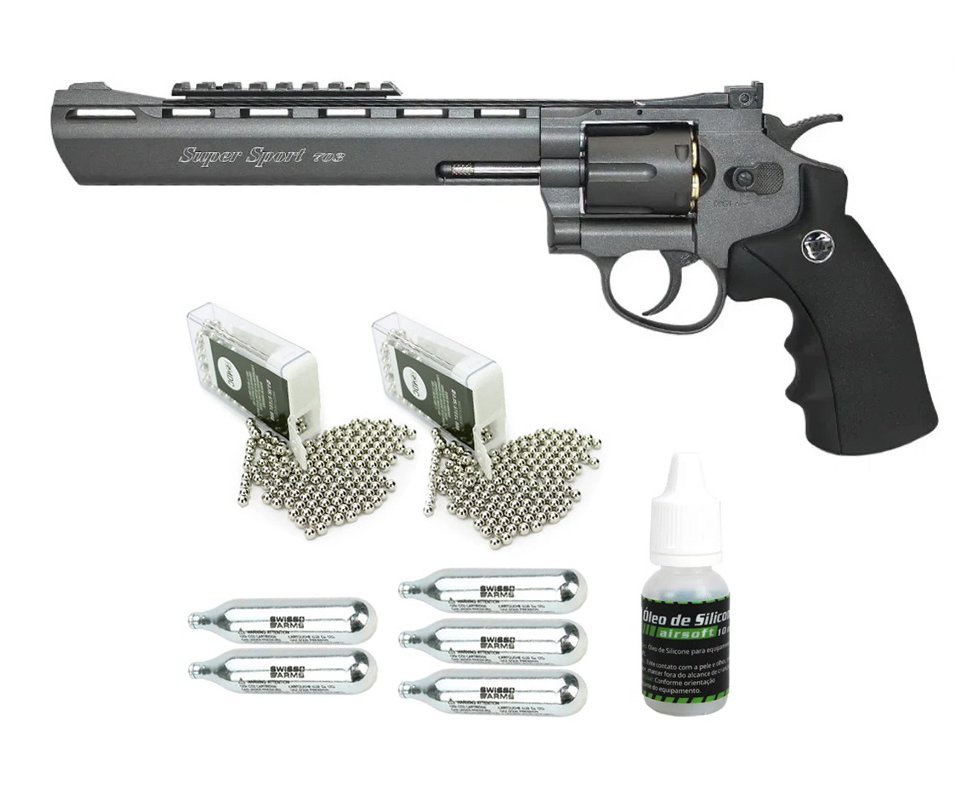 Revólver de Pressão CO2 Full Metal 8" M703B 4,5mm - Wingun + Acessórios Especiais