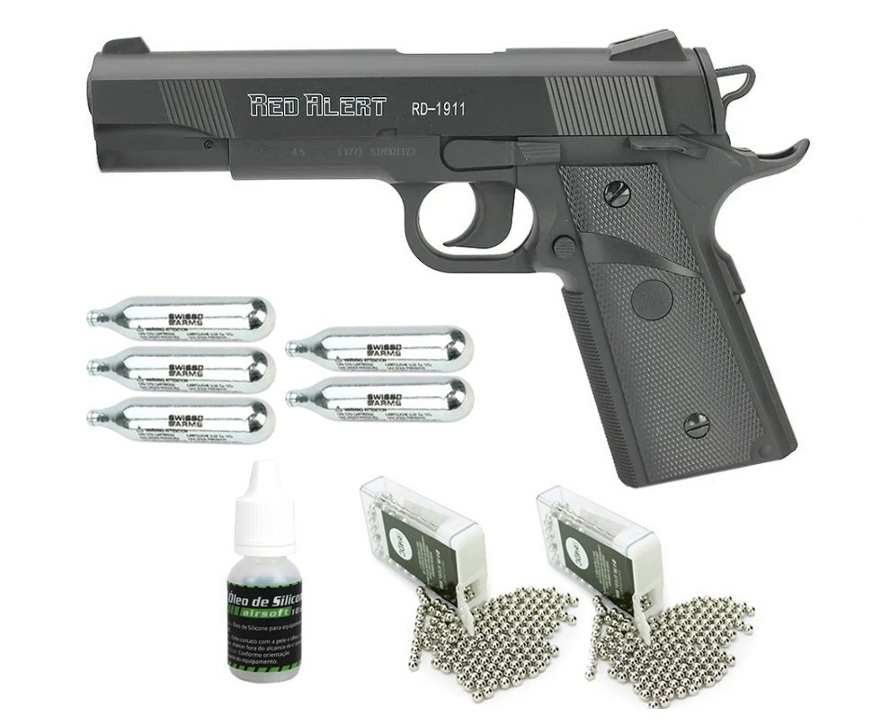 Pistola Pressão Co2 Gamo Red Alert Rd-1911 4,5mm + Co2 + Esferas de Aço + Óleo de Silicone