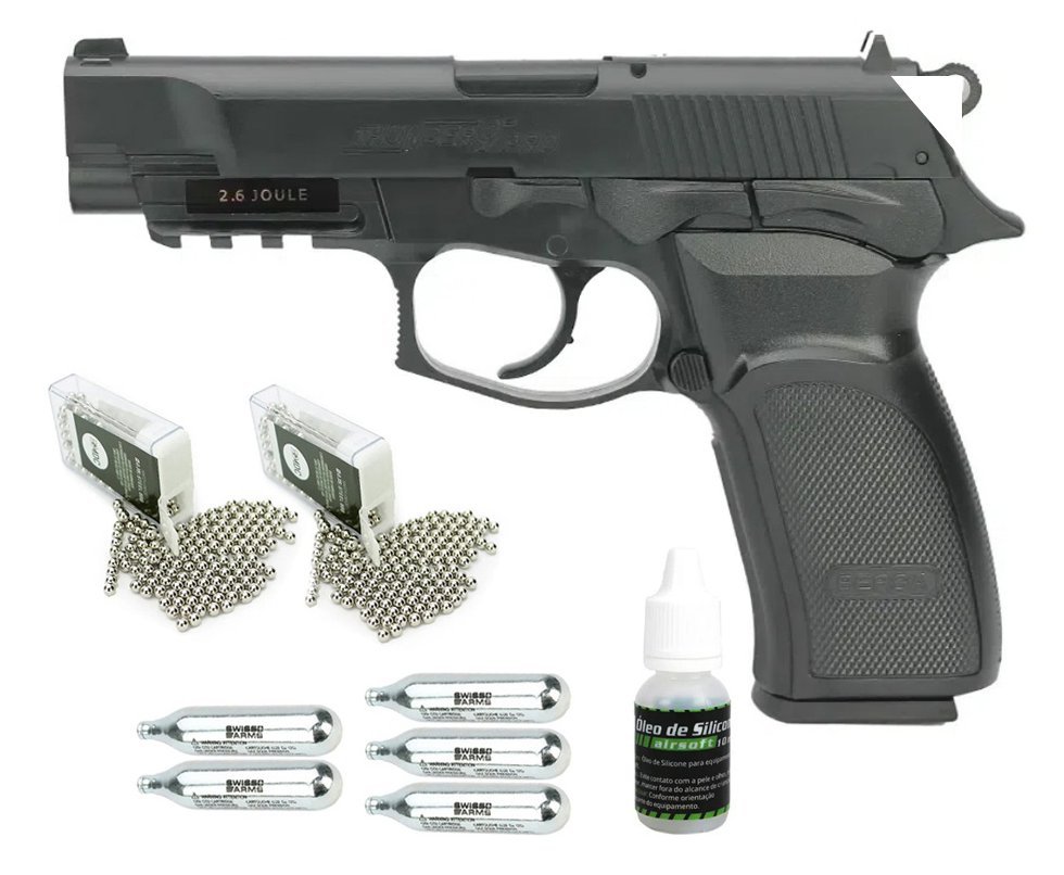 Pistola De Pressão Co2 Asg Bersa Thunder 9 Pro 4,5mm + Co2 + Esferas de Aço + Óleo de Silicone
