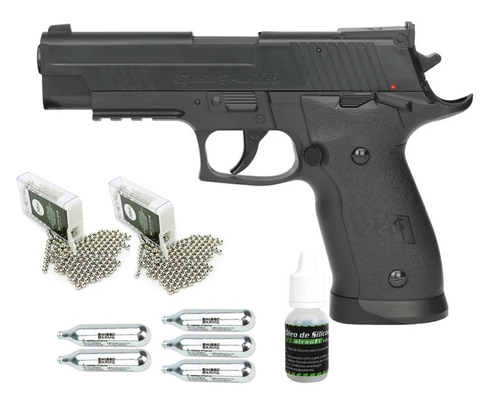 Pistola de Pressão CO2 P226 X-4 4,5mm Rossi Wingun + Co2 + Esferas de Aço + Óleo de Silicone