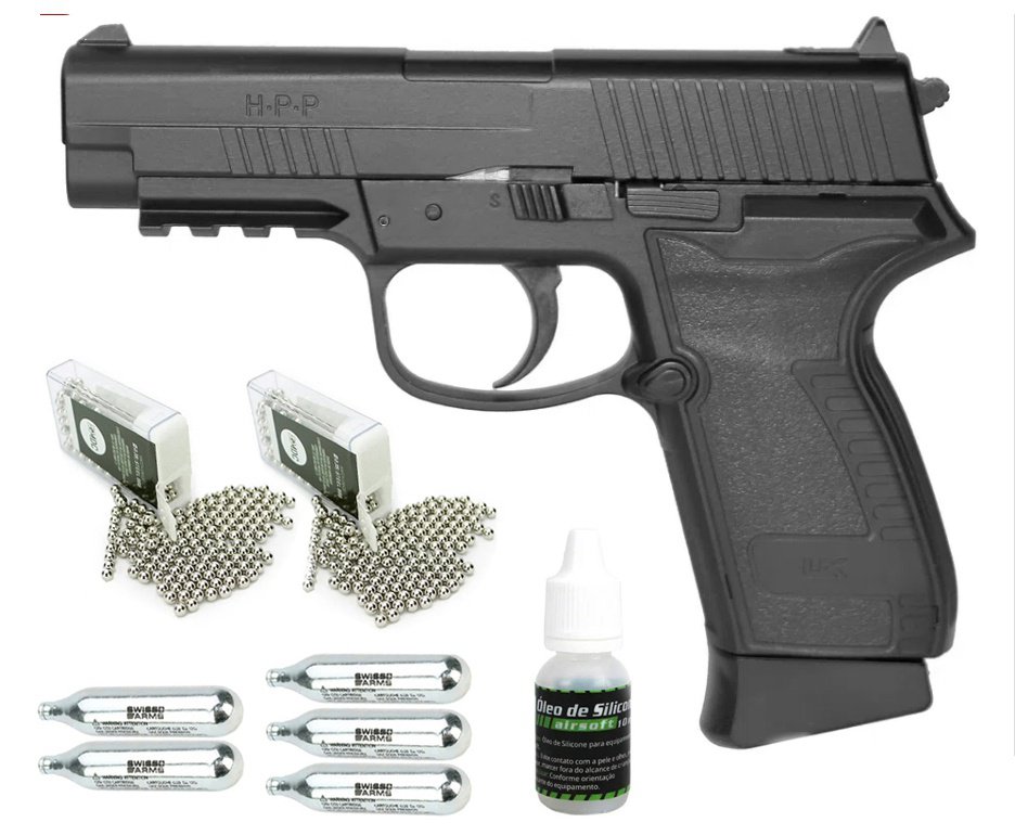 Pistola De Pressão Co2 HPP Blowback Full Metal 4,5mm Umarex + Co2 + BBs Aço + Óleo de Silicone