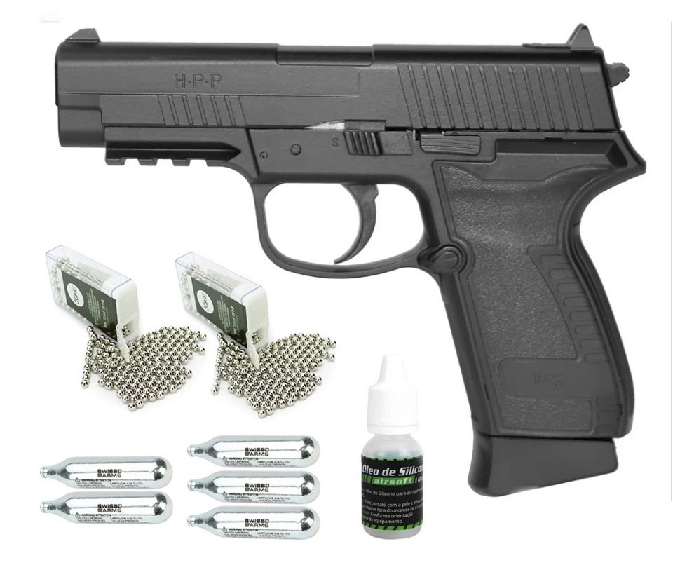 Pistola De Pressão Co2 HPP Blowback Full Metal 4,5mm Umarex + Co2 + BBs Aço + Óleo de Silicone