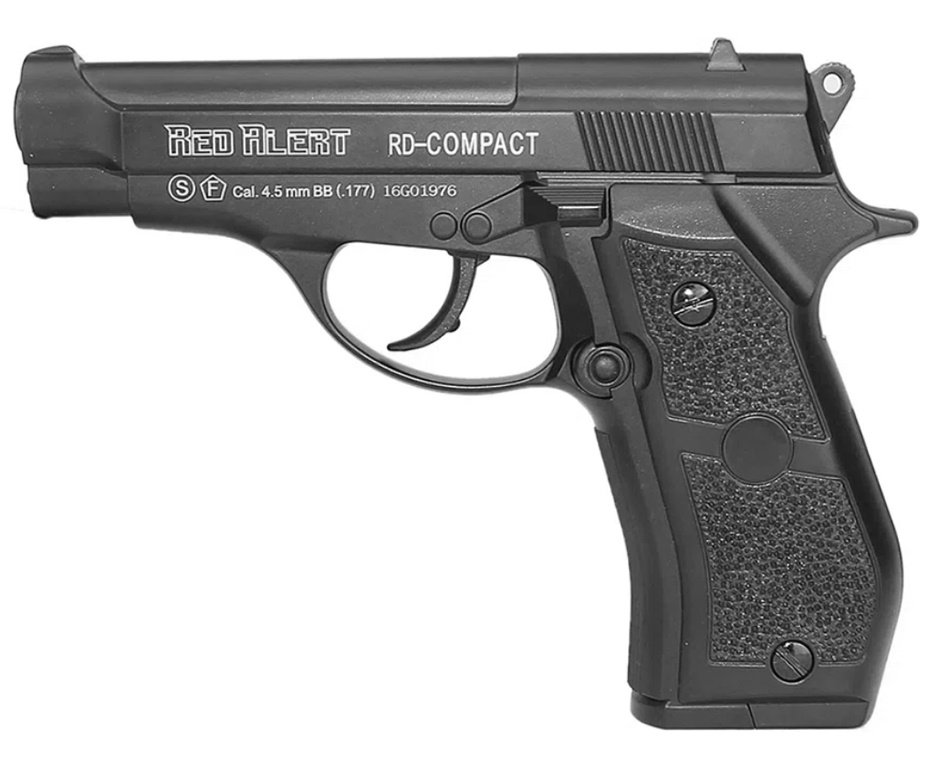 Pistola De Pressão A Gás Co2 Rd-compact Full Metal Black 4.5mm - Red Alert + Co2 + Esferas de Aço + Óleo de Silicone