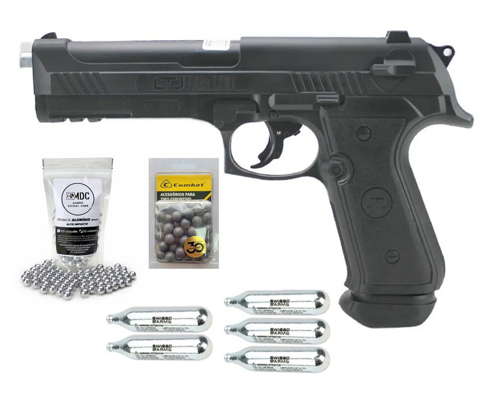 Pistola Pressão CO2 RAM LTL Alfa 1.50 Esferas .50 Defesa Pessoal + Co2 + Esferas de Plástico e de Alumínio