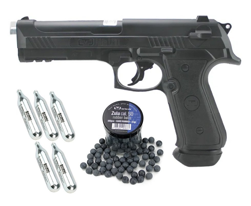 Pistola Pressão CO2 RAM LTL Alfa 1.50 Esferas .50 Defesa Pessoal + Cilindro de Co2 + Esferas de Borracha