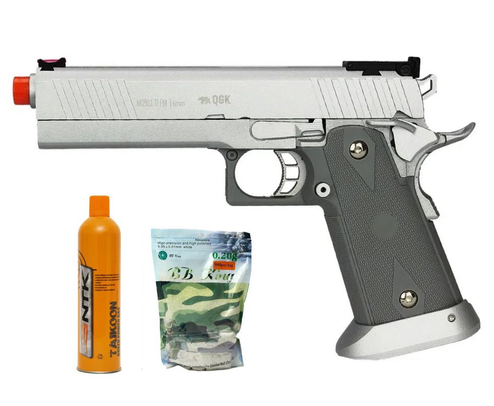Pistola de Airsoft GBB Green Gas M1911 TI Full Metal Blowback 6mm QGK + Green Gas + Munição