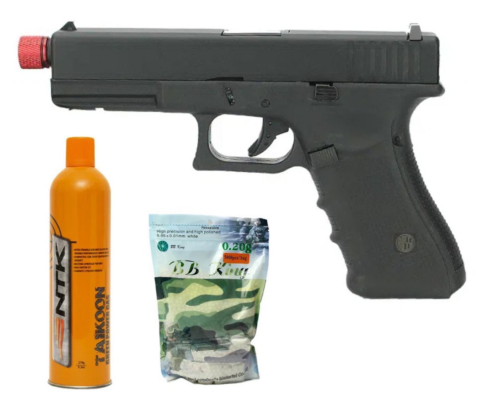 Pistola de Airsoft Green Gas Glock R17 Blowback 6mm Rossi + Green Gas + BBS