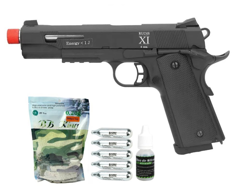Pistola De Airsoft Co2 Secutor Rudis Xi Full Metal Com Blowback 6mm + Co2 + BBs + Óleo de Silicone