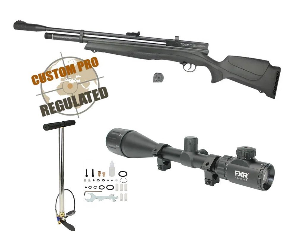 Carabina de Pressão Beeman PCP 1336 Custom Pro Regulated 5,5mm 10 Tiros Rossi + Luneta 6-24x50 AOE Paralax + Bomba Pneumática