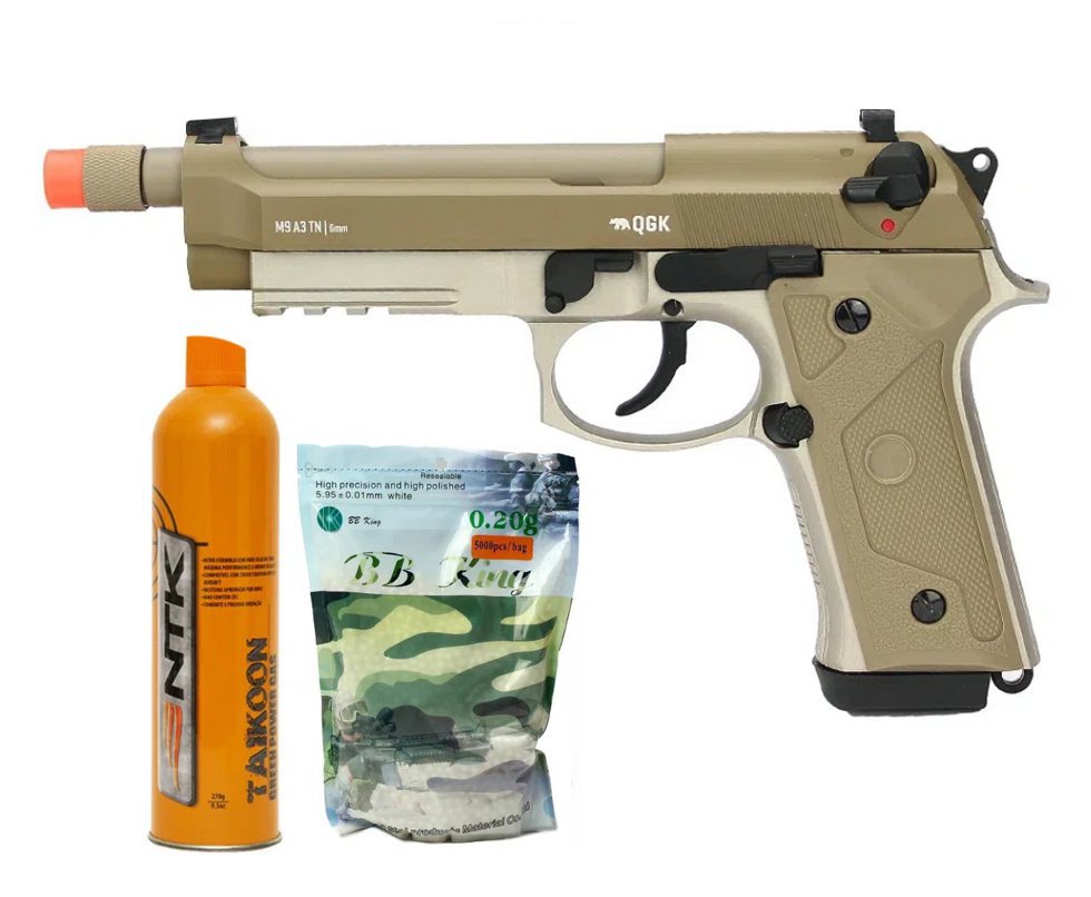 Pistola de Airsoft Green Gas M9 A3 TN Full Metal com Blowback 6mm QGK + Green Gas + Munição