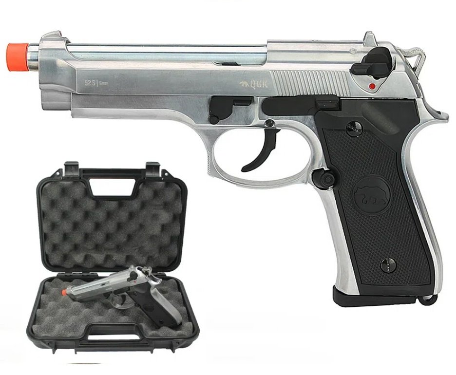 Pistola de Airsoft Gás GBB Green Gás 92 A2 Silver 6mm Blowback Full Metal - QGK + Green gas + Munição