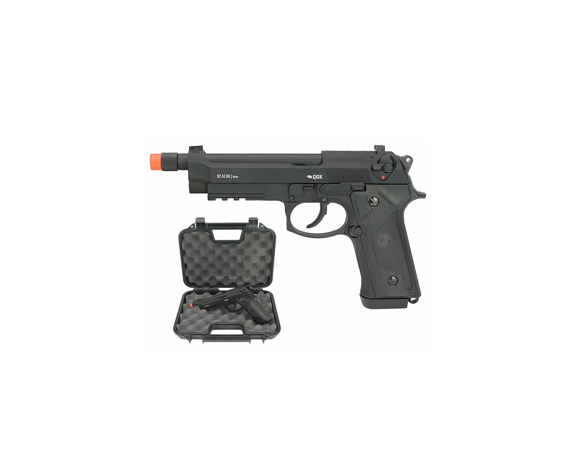 Pistola de Airsoft GBB M92 Black Full Metal Blowback 6mm QGK + Cilindro Green gas + Esferas bbs