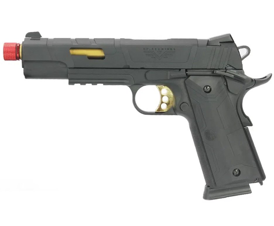 Pistola De Airsoft Redwings 1911 Rossi Gold Green Gas Com Blowback 6mm + Cilindro Green Gas + BBs