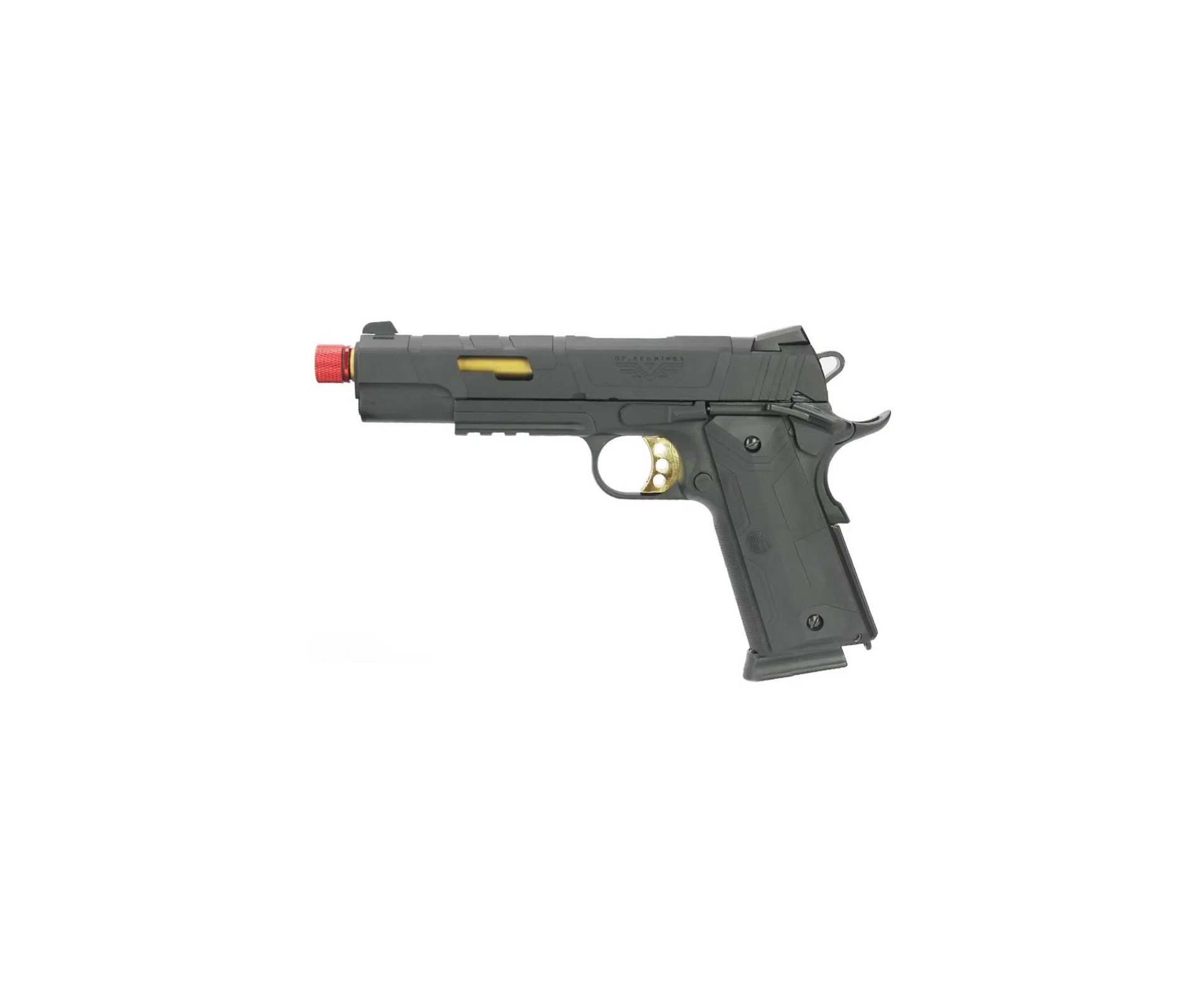 Pistola De Airsoft Redwings 1911 Rossi Gold Green Gas Com Blowback 6mm + Cilindro Green Gas + BBs
