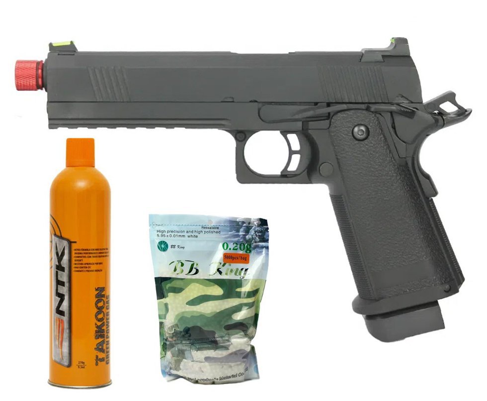 Pistola De Airsoft Gbb 1911 Black Devil 5.1 Blowback Neptune Rossi 6mm + Green Gas + bbs