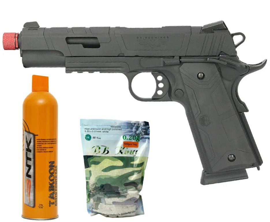 Pistola De Airsoft Gbb Redwings 1911 Blowback Neptune Rossi Cal 6mm + Cilindro Green Gas + bbs