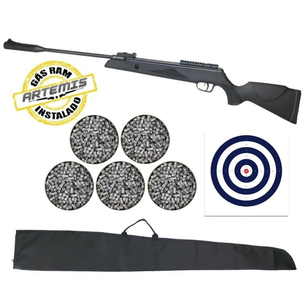 Carabina De Pressão Black Hawk Gas Ram 70kg 5.5mm Artemis + Chumbinhos + Alvos + Capa