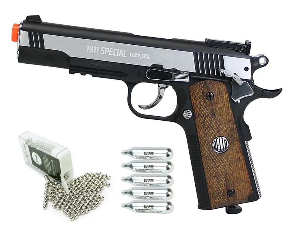 Pistola de Pressão CO2 Colt 1911 Special 4,5mm Rossi Wing Gun + Esferas de Aço + Co2