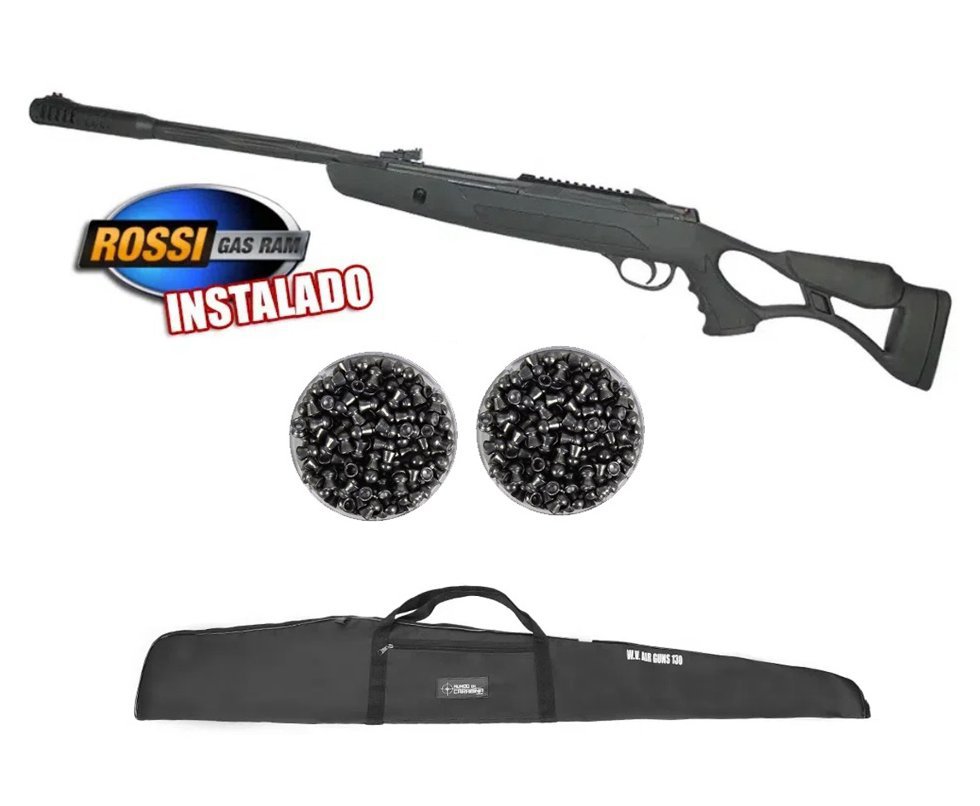 Carabina de Pressão Hatsan Strike Airtact Ed 5.5 com moderador de som Gas ram 60kg Rossi + Chumbinhos + Capa de Transporte