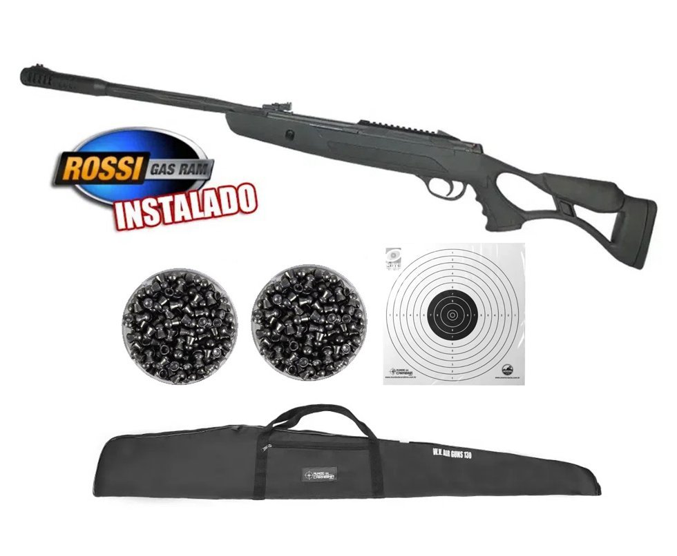 Carabina de Pressão Hatsan Strike Airtact Ed 5.5 com moderador de som Gas ram 60kg Rossi + Capa + Chumbinhos + Alvos Descartáveis