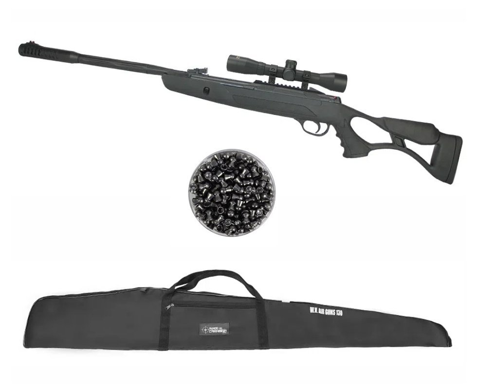Carabina de Pressão Hatsan Strike Airtact ED 5,5mm com supressor - Rossi + Luneta 4x32 + Capa + Chumbinho