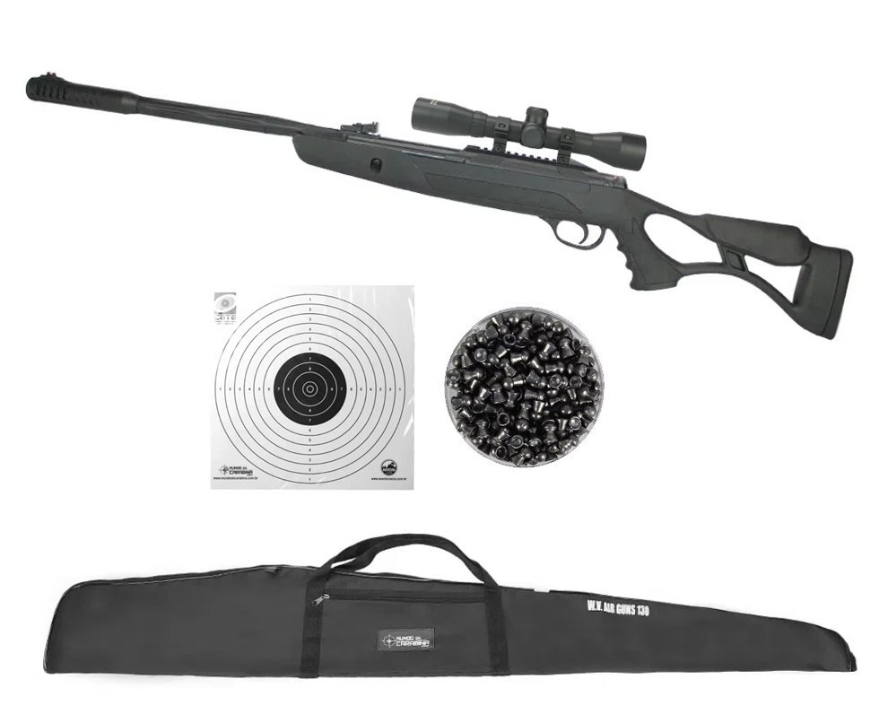 Carabina de Pressão Hatsan Strike Airtact ED 5,5mm com supressor - Rossi + Luneta 4x32 + Capa + Chumbinho + Alvos