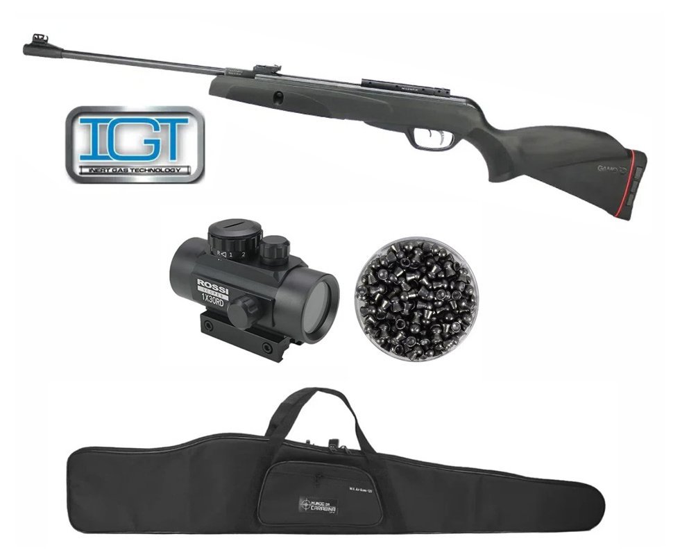 Carabina De Pressão Black Knight Igt Mach 1 Gas Ram Calibre 6.35mm - Gamo + Red Dot + Chumbinho + Capa