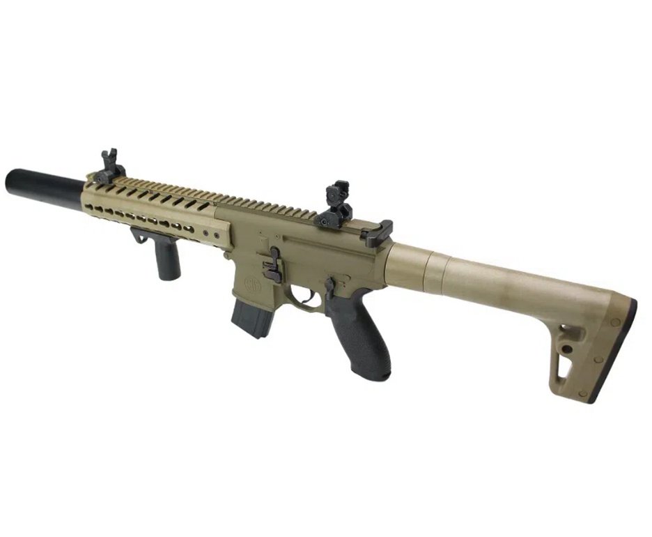 Rifle de Pressão CO2 Semi-auto Sig Sauer MCX 30 Tiros 4,5mm TAN + Red Dot + Co2 88g + Chumbinho