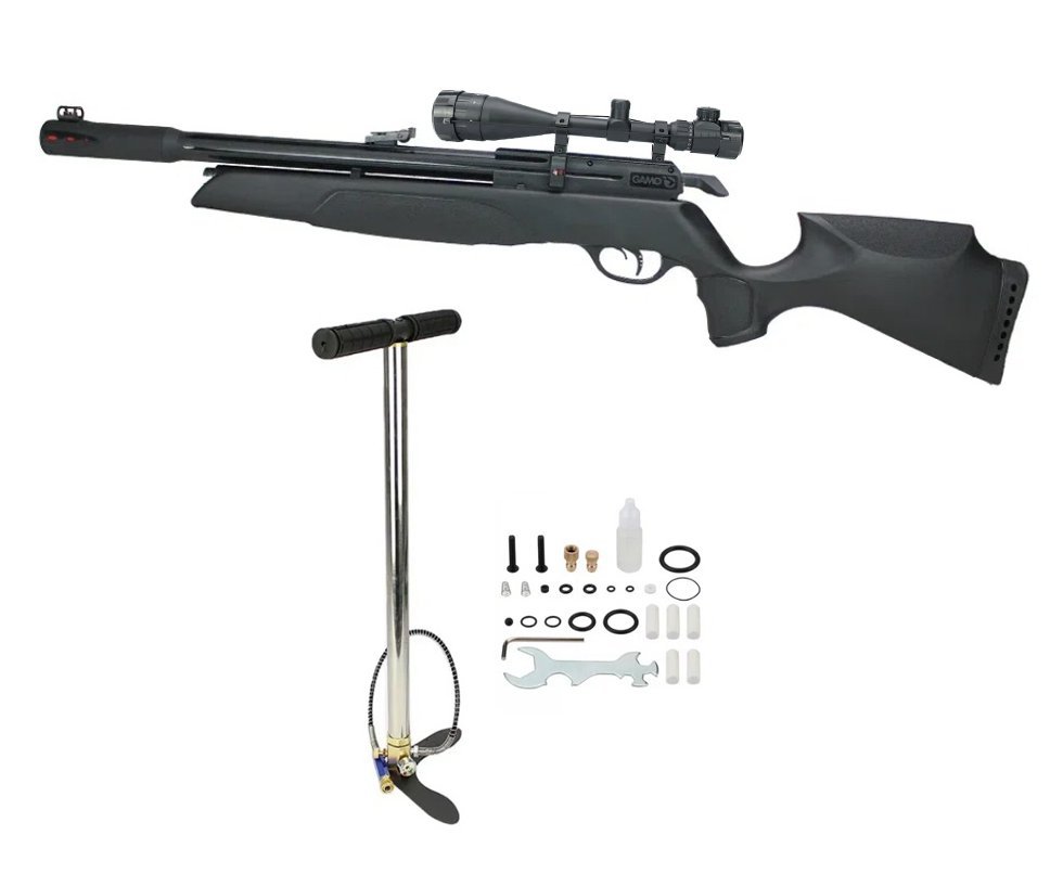 Carabina de pressão PCP Gamo Arrow 5,5mm com supressor + Bomba Pneumatica + Luneta 6-24x50