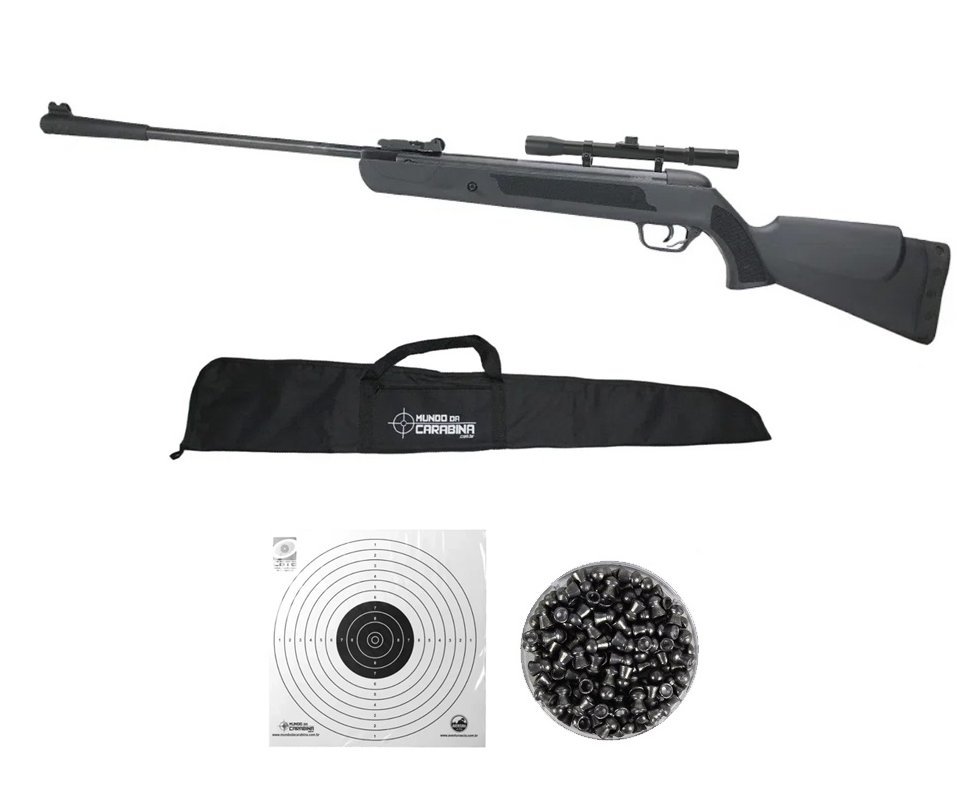 Carabina de Pressão LB600 FIRE 5,5mm SPA QGK + Luneta 4x20 + Chumbinho + Capa + Alvos