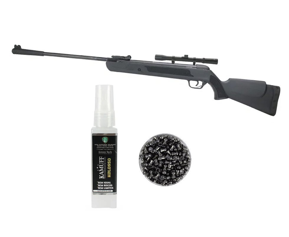Carabina de Pressão LB600 FIRE 5,5mm SPA QGK + Chumbinho + Luneta 4x20 + Kamuff