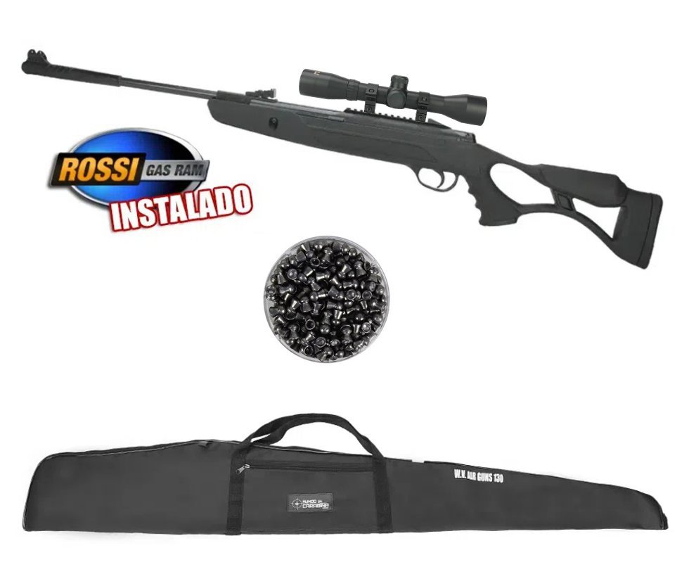 Carabina de Pressão Hatsan Strike Airtact PD 6,35mm com Gás Ram 60kg Rossi + Luneta 4x32 + Chumbinho + Capa