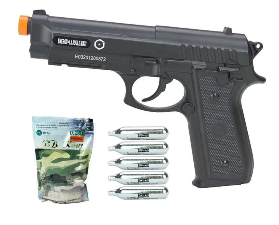Pistola De Airsoft Co2 Taurus Pt92 Full Metal Preta 6.0mm Cybergun + CO2 + BBs